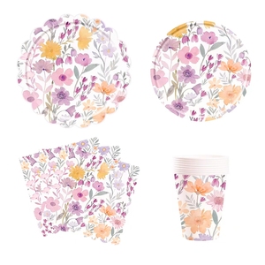 Juego de Vajilla Desechable DAMAI con Diseño de Flores Primaverales, Platos, Vasos y Servilletas de Papel para Fiestas de Cumpleaños - Product Image 2