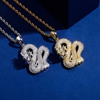 Collier Pendentif Luxe Style Dragon Chinois Entièrement Sertie de Zircons Cubiques Hip-Hop Mode CZ Breloque Dragon Porte-Bonheur Bijoux Homme Femme
