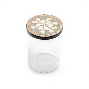 Superior Quality Acrylic Sweets Box With Wood <b>MOP</b> Lid Classic Design Round Shape <b>Dry</b> Fruits Box In India - Product Image 1