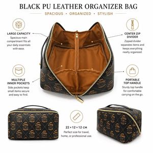 Wholesale PU Leather <b>Makeup</b> Organizer Bag Portable Large Capacity Cosmetic <b>Case</b> with Compartments Custom Logo OEM ODM - Product Image 6