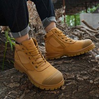Chaussures de sécurité de travail pour hommes en cuir nubuck confortable anti-perforation L602-1 avec fermeture éclair latérale, jaune, Australie