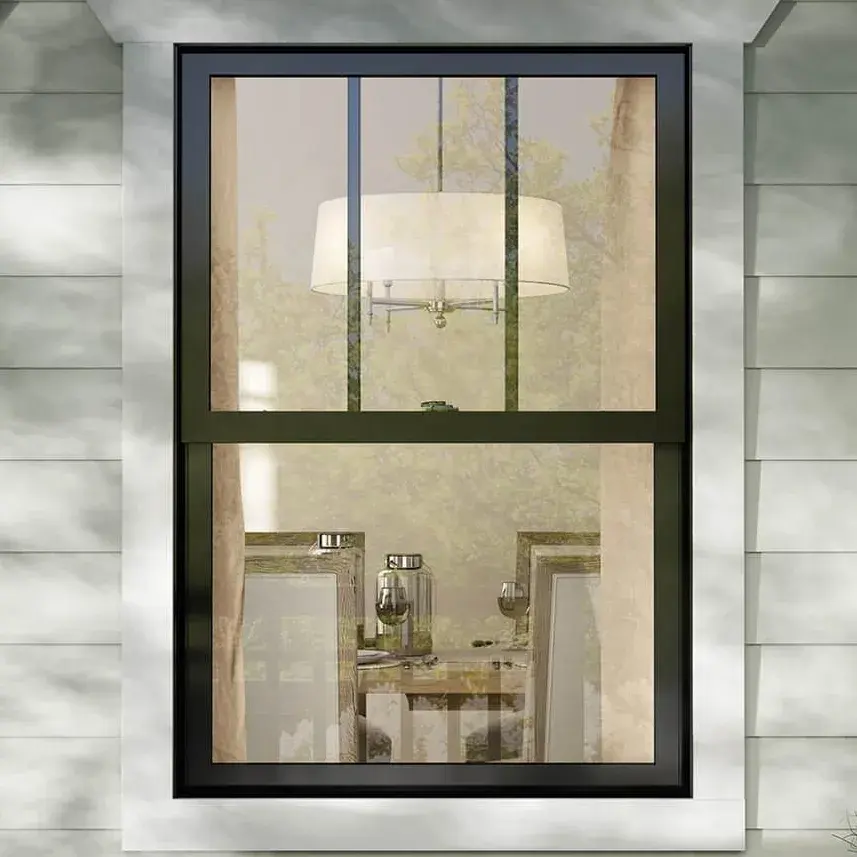 Fenêtres en vinyle noir double vitrage de style américain US Fenêtres verticales en pvc à glissière simple