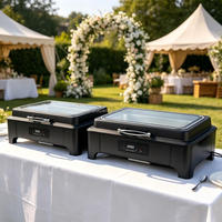 Chauffe-Plat Électrique 9L pour Buffet d'Hôtel, Plat de Présentation en Acier Inoxydable Noir pour Mariages et Banquets de Noël