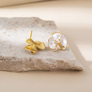 Flower <b>Stud</b> <b>Earrings</b> <b>Silver</b> Plated Enamel Micro Painted Zircon For Women Party Jewelry EDB 076 - Product Image 3