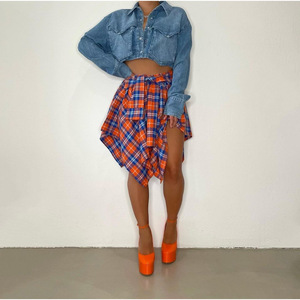 Precio <span class=keywords><strong>de</strong></span> fábrica: <span class=keywords><strong>Falda</strong></span> corta asimétrica a <span class=keywords><strong>cuadros</strong></span> para mujer <span class=keywords><strong>con</strong></span> detalle frontal <span class=keywords><strong>de</strong></span> <span class=keywords><strong>camisa</strong></span> y superposición <span class=keywords><strong>de</strong></span> <span class=keywords><strong>camisa</strong></span> adjunta, <span class=keywords><strong>con</strong></span> lazo en la cintura. - Product Image 3