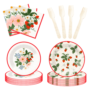 DAMAI - Juego de Platos y Servilletas de Papel con Diseño de Fresas para Decoración de Fiestas de Cumpleaños, Vajilla Desechable con Temática de Frutas para Cumpleaños - Product Image 3