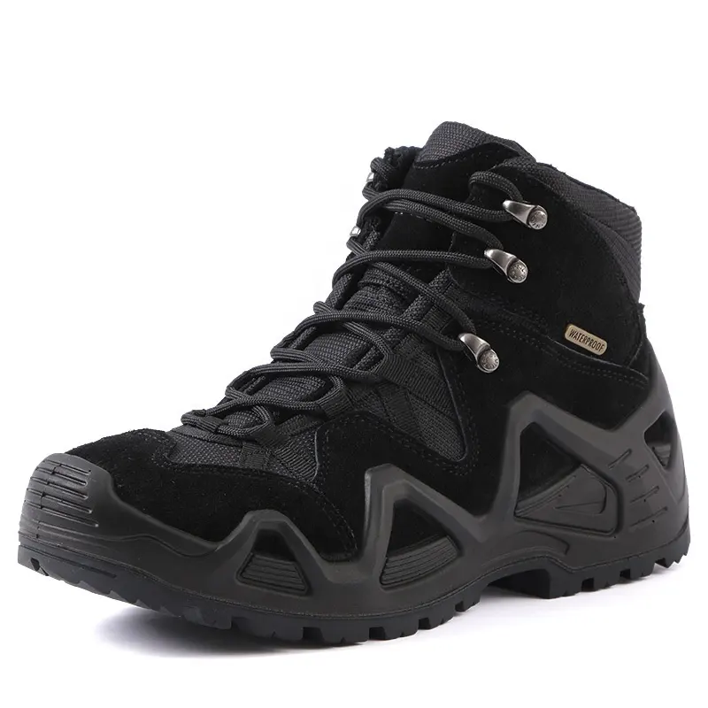 YAKEDA Waterproof Middle Top Men Shoes Black Army Green Erkek Botas Genuine Leather Combat Boots Hiking Tactical Training Shoes