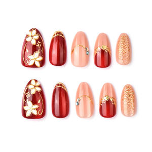 30 pièces de <span class=keywords><strong>faux</strong></span> <span class=keywords><strong>ongles</strong></span> en gel ABS à effet œil de chat rouge, revêtement UV, écologiques, portables, avec fleurs et strass, forme amande moyenne - Product Image 2