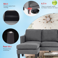 Canapé en tissu professionnel en forme de L avec chaise détachable et pieds en bois massif pour salon domestique