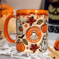 Mug à café en céramique moderne motif citrouille fantôme d'Halloween - Design léger (Orange 24x20)