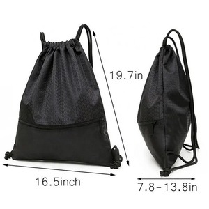 Hot Sale Custom Logo Waterproof Gym Black Blank Polyester Drawstring Bag Sport Knapsack Drawstring <b>Backpack</b> with Zipper Pocket - Product Image 3