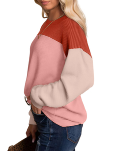 ขา<span class=keywords><strong>ย</strong></span>ดีเสื้อยืดคอกลมสีโทนอุ่นสำหรับผู้หญิงเสื้อเบลาส์แขนยาวทรงหลวมลำลองสวมใส่สบายสำหรับฤดูใบไม้ร่วง - Product Image 1