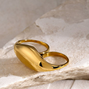 Waterproof Non Tarnish 2 <b>Finger</b> <b>Rings</b> 14k 18k PVD Gold Plated Fashion 316L Stainless Steel Double 2 <b>Finger</b> <b>Ring</b> for Women - Product Image 3