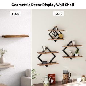Étagères murales en bois minimalistes SENYU avec cadre métallique, design polygonal à double niveau pour le rangement dans le salon - Product Image 3