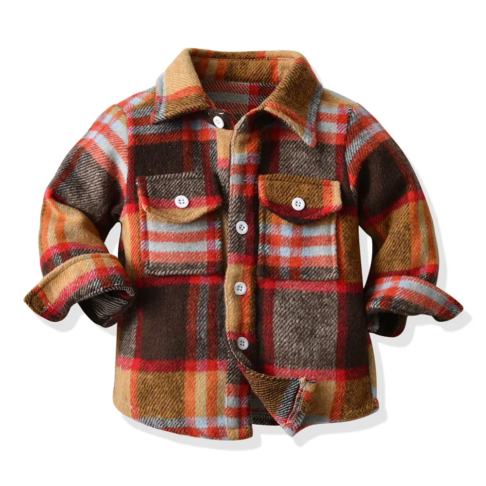 RTS Fall Winter Kids Buffalo Plaid Flannel Shirts Coat Jacket Long Sleeve Button Down Toddler Baby Boy Girls Flannel Shirt