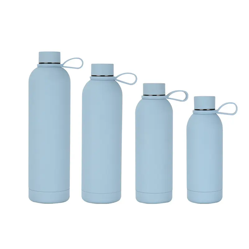 Customized 500ml sports thermos water bottle stainless steel vacuum flasks rubber printing termos metal cups with silicone rope