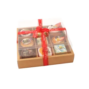 Großhandel Custom neun Palast Gitter Dessert Box Kraft Box Mond kuchen Eigelb knusprige Donut Packbox