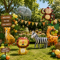 6 Ballons en Aluminium 3D Thème Animaux de la Jungle Safari (Lion, Léopard, Girafe, Zèbre, Éléphant, Singe) pour Décoration de Fête