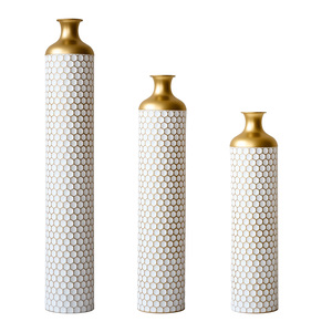 Vaso da terra in metallo, stile moderno, smaltato bianco, set da 3 pezzi, decorativo per la casa, a forma di goccia, grande - Product Image 1