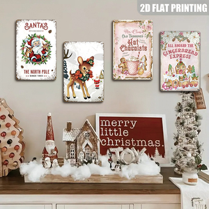 Ensemble de panneaux métalliques vintage de Noël, décorations murales rétro rennes et pain d'épices, atelier du Père Noël, Pôle <span class=keywords><strong>Nord</strong></span>, panneaux en étain - Product Image 5