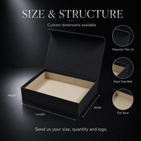 Boîte cadeau magnétique noire mate de qualité supérieure avec impression argentée pour emballage personnalisé de boîtes PR et campagnes de lancement de marque