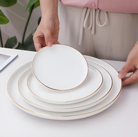 Assiettes en céramique à bord doré, ensemble d'assiettes rondes en porcelaine, vaisselle de luxe pour restaurant, mariage, maison, steak, dessert, plat de service
