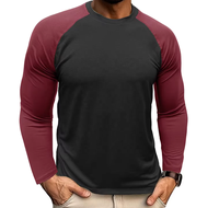 Liquidation ventes en gros hommes décontracté col rond t-shirts coupe ample à manches longues Patchwork couleur T-Shirts avec motif fil teint conception