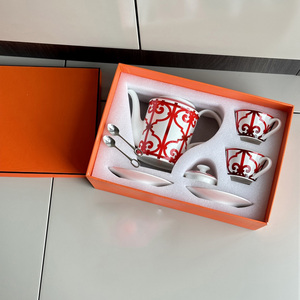 Los fabricantes venden directamente juegos de café de lujo nórdicos y juegos de té de porcelana roja - Product Image 3