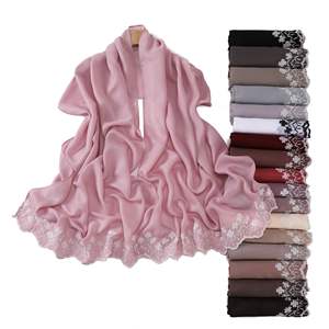 Pañuelos Hijab de Chifón Lisos y Delgados de Alta Calidad con Bordes Bordados Florales, Pañuelos Islámicos para la Cabeza, Hijab al por Mayor para Musulmanas - Product Image 2