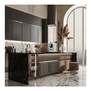 New Modern European Smart Wood <strong>Cabinet</strong> Wooden Veneer Matt Lacquer Finished <strong>Black</strong> Complete Kitchen <strong>Cabinet</strong> Design - Product Image 1