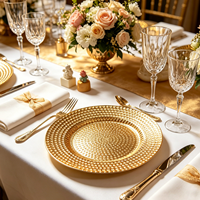 Assiettes de présentation de luxe dorées brillantes martelées incassables de 13 pouces, directement de l'usine, pour banquets, hôtels et traiteurs
