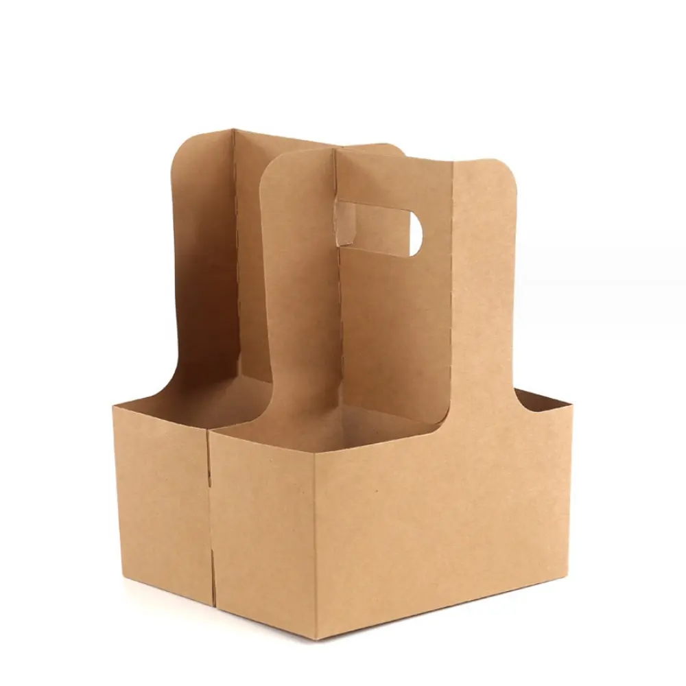 Vente en gros de porte-gobelets en papier de carton kraft blanc dégradable jetable plateau de gobelets à emporter recyclable avec poignée