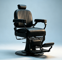 Fauteuil de Barbier Hydraulique Inclinable Moderne Noir Mat à Coutures Verticales, Mobilier Robuste pour Salon de Coiffure
