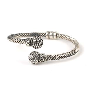 Bracelet torsadé en argent sterling 925 à motif floral romantique avec extrémités perlées, fermoir à ressort, bijoux turcs pour femmes - Product Image 3