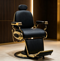 Chaise de salon de beauté professionnelle pour hommes, chaise de barbier, cadre en métal plaqué or classique et élégant, système hydraulique stable
