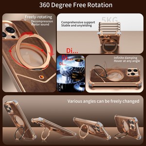 <span class=keywords><strong>Deluxe</strong></span> Drukknoop Titanium Frame Walnotenhout Telefoonhoesje Voor Iphone 14 15 16 Pro Max Met 360 ° Magnetische Standaard Schokbestendige Hoes - Product Image 2