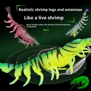 Nuevos señuelos de pesca de camarón artificial de TPE suave de 95 mm y 10 g, 9 colores, que se hunden, luminosos, para lubina - Product Image 4