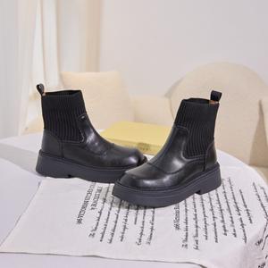 Botas de calcetín elásticas de punto de moda viral para mujer, estilo plataforma 2026, botas chimenea de cuero genuino estilo británico. - Product Image 3