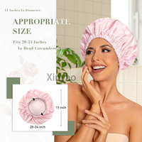Bonnet de douche réutilisable à double couche imperméable avec bande élastique personnalisée avec logo pour femmes, bonnet de bain de grande taille pour cheveux longs