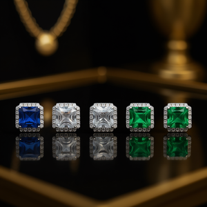 Orecchini a perno quadrati E670 con zaffiro taglio Asscher incastonato a castone, gioielli classici unisex di alta qualità - Product Image 2