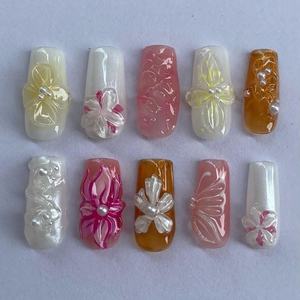 2025 haute qualité Y2K amande 3D fleurs couverture complète ongles métallique Spice Girl <span class=keywords><strong>manucure</strong></span> française presse artificielle sur <span class=keywords><strong>les</strong></span> ongles <span class=keywords><strong>pour</strong></span> la fête - Product Image 3