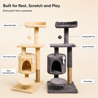 Tour à chat multi-niveaux avec condo en peluche, griffoir en sisal naturel, base en bois d'ingénierie, OEM ODM, carton solide personnalisé
