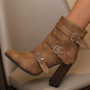 Large Size 50 Women's Side Zipper Ankle Ladies Animal Print High Chunky Heels Shoes Wide Fit Buckles Short Booties - Product Image 1