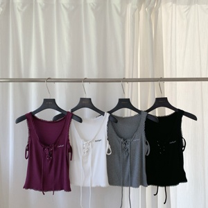 Top a <span class=keywords><strong>Canotta</strong></span> con Effetto Doppio Strato, Ricamo a Lettere e Lacci, con Bordo in <span class=keywords><strong>Pizzo</strong></span>, Vestibilità Aderente - Product Image 5