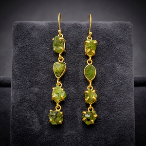 925 <b>Solid</b> Sterling <b>Silver</b> Dangle <b>Earrings</b> Handmade Oval Shape Fashion Jewelry Rough Peridot Gemstone Gold Plated Wedding Party - Product Image 3