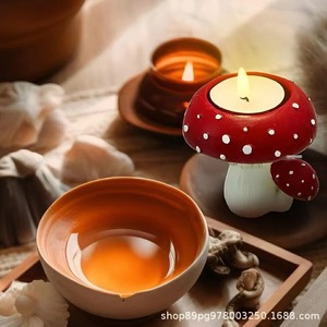 Mushroom Tea Light Holder Resin Home Decoration <b>Candlestick</b> Red With <b>White</b> Dots Eco Friendly Craft Ornament - Product Image 4