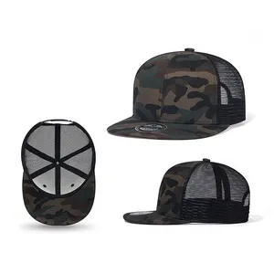 Custom Camo Snapback Hats Black Camouflage Mesh Flat Brim Trucker Baseball Cap