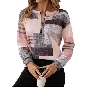 Sudadera personalizada para mujer con bloques de color estampados, media cremallera, cuello redondo, manga larga, estilo casual. - Product Image 5
