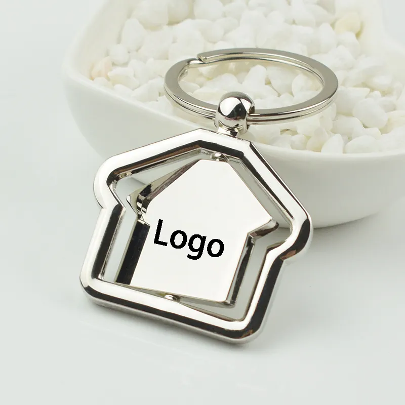 Portachiavi casa in metallo bianco di alta qualità personalizza Llavero inciso in lega di zinco Design Logo portachiavi casa per regalo promozione