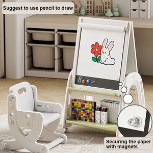 <span class=keywords><strong>Pizarra</strong></span> de Dibujo Infantil de Doble Cara con Altura Ajustable, Magnética y Borrable, con Taburete - Product Image 4